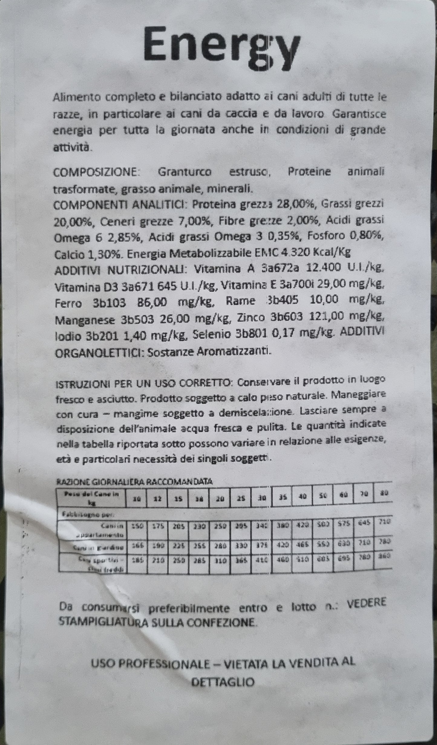 MSM PET FOOD ENERGY 15 kg ( NUOVO SACCO H POWER )